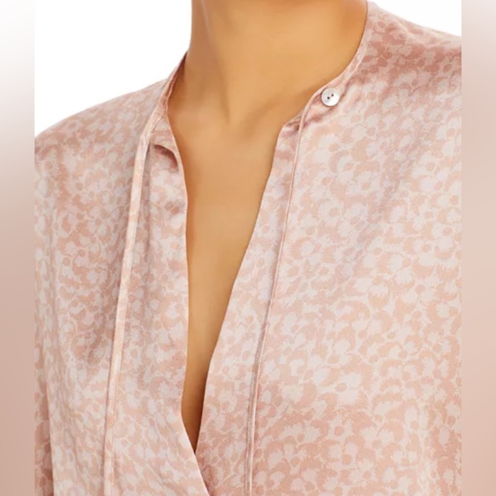 Vince Feathered Petal Tie Neck Silk Top. NEW